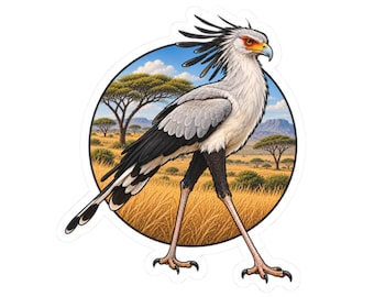 Secretary Bird Sticker, African Raptor Decal for Ornithology Students and Birdwatchers, Savanna Bird Gift