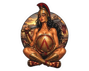 Spartaanse krijger sticker, pin-up krijger sticker, verzamelbaar kunstwerk uit het oude Griekenland voor geschiedenisliefhebbers