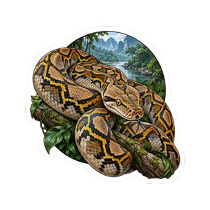 Reticulated Python Sticker for Herpetology Enthusiasts, Reptile Biology Decal, Snake Keeper Gift, Natural History Jungle Art