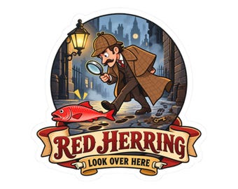 Red Herring Sticker, Funny Detective Idiom Decal for Mystery Fans and Puzzle Lovers