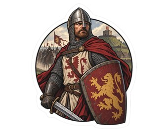 Normandische riddersticker voor middeleeuwse historici, heraldische leeuwenschildsticker, cadeau voor geschiedenisliefhebbers