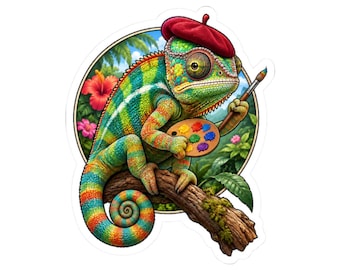 Painting Chameleon Sticker for Reptile Collectors, Colorful Chameleon Art, Unique Lizard Collector Gift