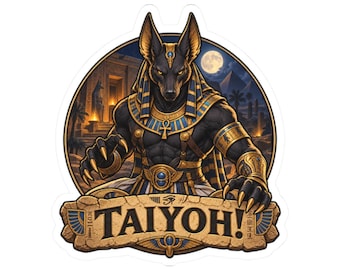 Anubis-sticker, Egyptische jakhalsgod-kunst voor museumliefhebbers en mythologiefans.