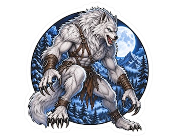 Weerwolfsticker voor folklorestudenten, witte weerwolfsticker voor studie van cryptiden en mythen