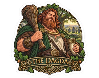 Dagda-sticker voor folkloreonderzoekers, illustratie van een Ierse Keltische god voor mythologiefans