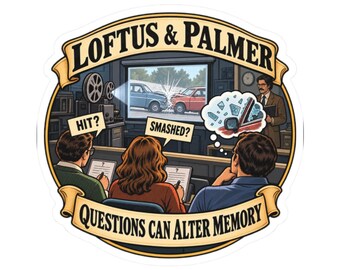 Loftus & Palmer geheugenexperiment sticker, ooggetuigenverslag sticker, verzamelcadeau voor nieuwsgierige geesten