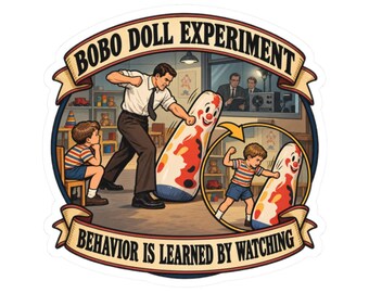 Bobo Doll Experiment Sticker, Vintage Lab Emblem, Gedrag wordt aangeleerd door te kijken, Cadeau