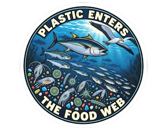 Sticker met afbeelding van het voedselweb in de zee voor oceaanliefhebbers, cadeau met zeedieren, natuurdecoratie