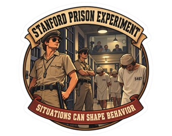 Stanford Prison Experiment-sticker voor psychologieonderzoekers, embleem voor sociale psychologie, badge voor ethiekstudies.