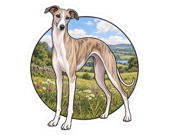 Whippet-sticker voor hondenliefhebbers, windhond-sticker, gestreepte whippet als cadeau voor de eigenaar