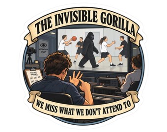 Sticker van de onzichtbare gorilla, beroemde sticker met aandachtsexperiment voor nieuwsgierige verzamelaars, kunstwerk dat kritisch denken stimuleert