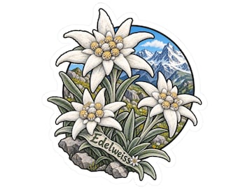 Edelweiss sticker, alpenbloem sticker voor bergliefhebbers, cadeau voor natuurliefhebbers