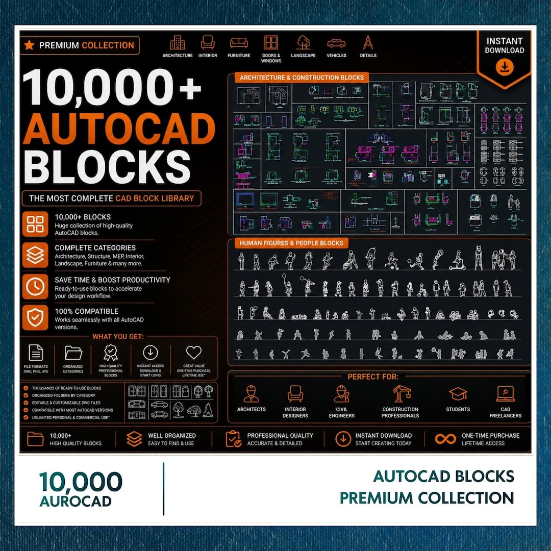 Color Cad Blocks 10000 Autocad Blocks Bundle DWG, CAD Block Library, Architecture ...