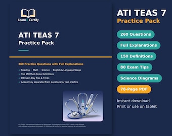 ATI TEAS 7 Practice Test PDF, 260 Questions & Answers, Nursing Exam Study Guide