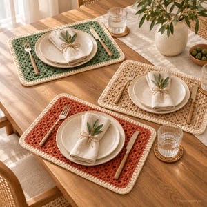 Crochet Placemat Pattern PDF, Textured Floral Rectangle Table Mats in Terracotta, Easy Textured Crochet Placemat Pattern PDF, Gift For Mom