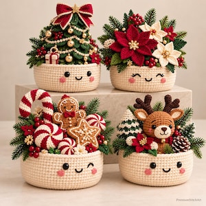 Christmas Crochet Basket Pattern Bundle, 4 Heirloom Holiday Decor Designs, Crochet Pot Pattern Bundle, Christmas Crochet Pattern Bundle PDF