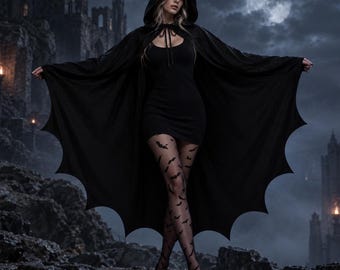 Bat Wing Hooded Cape | Oversized Vampire Cloak | Gothic Halloween Costume | Spooky Cosplay Outerwear | Alternative Festival Apparel