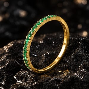 Dainty Emerald 14K Gold Stackable Ring, Modern Statement Emerald Stone Stacking Eternity Ring, Delicate Custom Minimalist Birthstone Rings