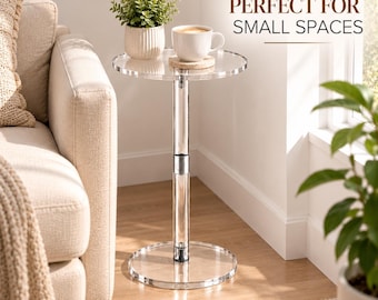 Clear Acrylic Round Side Table, Modern Pedestal End Table for Small Spaces