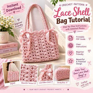 Crochet Shell Bag Pattern PDF, Seashell Shoulder Purse Crochet Pattern, Summer Handbag Tutorial, Beginner Crochet Bag, Digital Download