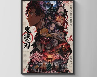 Demon Slayer Anime-Poster, Kimetsu no Yaiba Wandbild, Lila-Roter Charakterdruck