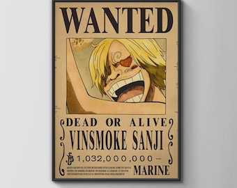 Stampa del poster "Sanji Wanted", Vinsmoke di One Piece, arte murale anime, regalo per fan del manga