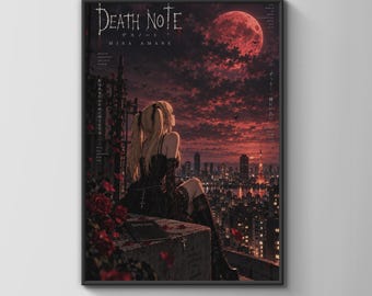 Misa Amane Death Note Anime Poster, Gothic Red Moon Tokyo Wall Art Print