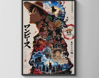 One Piece Straw Hat Pirates Poster, Luffy Crew Anime Wall Art, Japanese Style Print