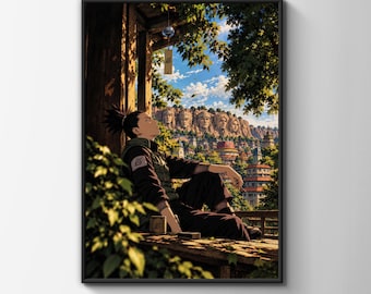Shikamaru Anime Poster, Ninja Village Wall Art, Leaf Village Print, Manga Art Print, Bedroom Decor