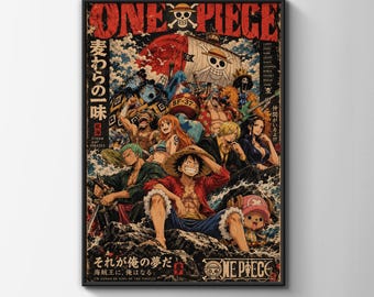 Straw Hat Pirates Anime Poster, Retro Manga Wall Art, Vintage Japanese Pirate Crew Art Print