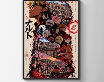 Naruto Anime Poster, Japanese Manga Wall Art, Hidden Leaf Village Print, Akatsuki Ninja Room Decor