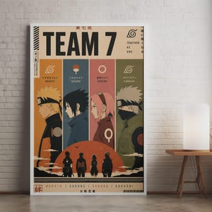 Team 7 Naruto Anime Poster, Retro Minimalist Wall Art, Kakashi Sakura Sasuke Print