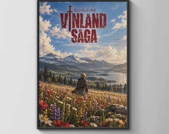 Vinland Saga Thorfinn Poster, Anime Wall Art, Scenic Wildflower Print, Viking