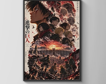 Attack on Titan Anime Poster, AOT Wall Art, Eren Levi Mikasa, Purple Cry Print
