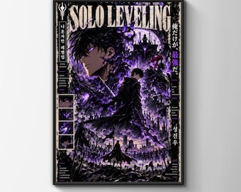 Solo Leveling Poster, Sung Jinwoo Shadow Monarch, Purple Anime Wall Art, Manga Print, Gamer Room