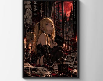 Misa Amane Death Note Anime Poster, Gothic Wall Art, Blood Moon Print, Dark Aesthetic Bedroom Decor