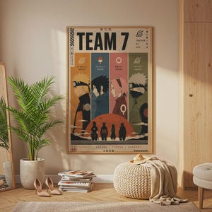 Team 7 Naruto Anime Poster, Retro Minimalist Wall Art, Kakashi Sakura Sasuke Print