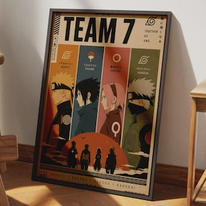 Team 7 Naruto Anime Poster, Retro Minimalist Wall Art, Kakashi Sakura Sasuke Print