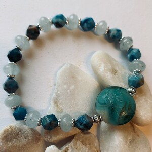 Bracelet bicolore amazonites et jade blanc image 2