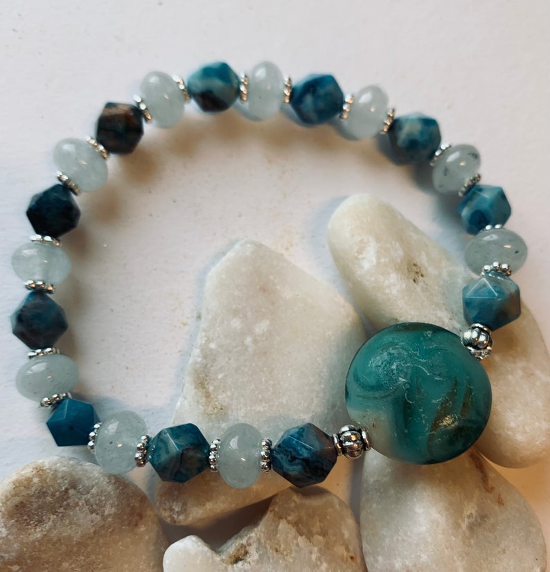 Bracelet bicolore amazonites et jade blanc image 2