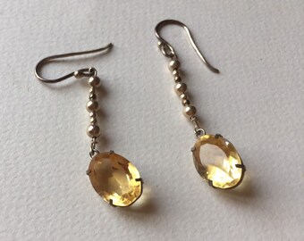 Boucles d'oreilles pendentifs:citrine et argent