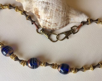 BYZANTINE style choker: cobalt blue glass.and golden findings.