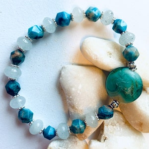 Bracelet bicolore amazonites et jade blanc image 3