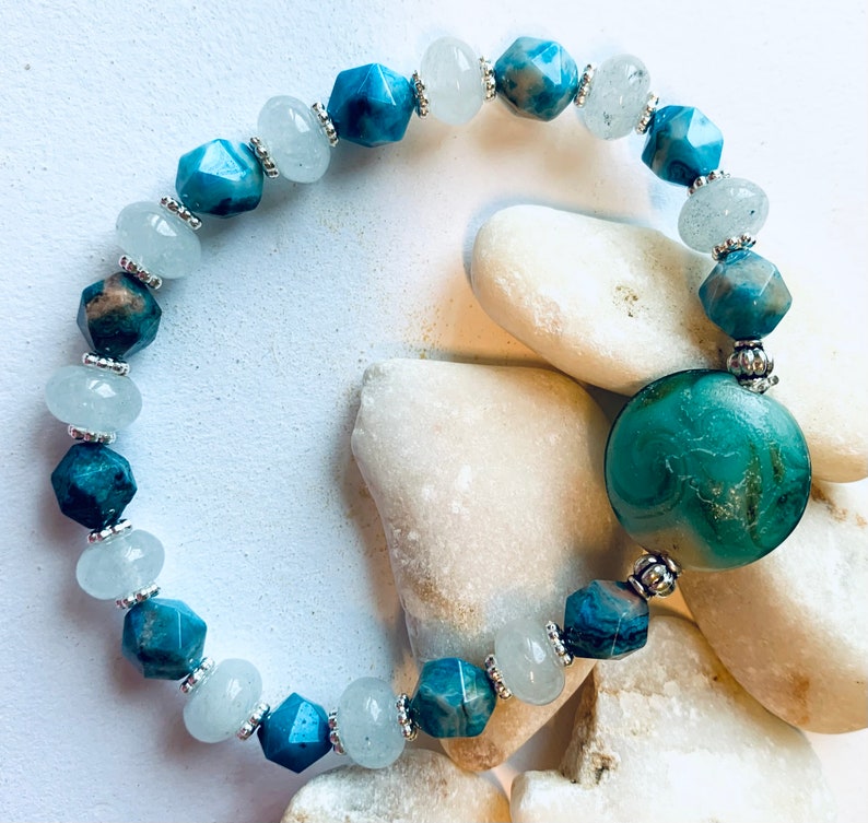 Bracelet bicolore amazonites et jade blanc image 3