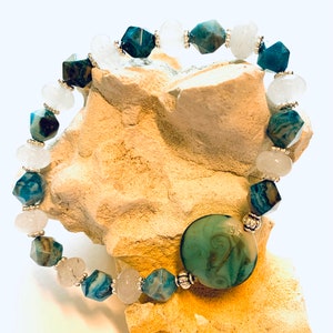 Bracelet bicolore amazonites et jade blanc image 4