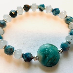 Bracelet bicolore amazonites et jade blanc image 1