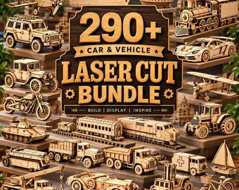 290+ laserskurna filer bilfordon bunt, 3D-pussel laserskurna bilar, trälastbilar, tåg, fartyg, flygplan, traktormodell SVG Dxf AI CDR-mallar