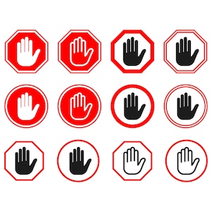 Stopphandskylt SVG-paket – Stopphandflata-varningssymbolvektoruppsättning