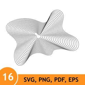 Pakiet 16 abstrakcyjnych fal liniowych SVG – ramki fal topograficznych, zdeformowane okręgi (pobieranie cyfrowe)