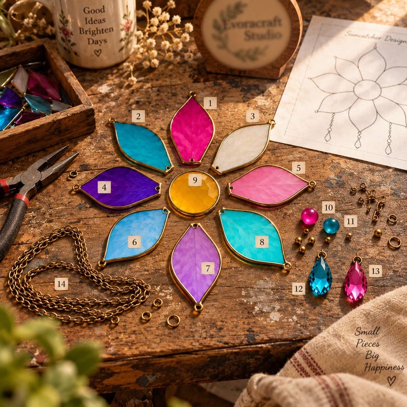 DIY Floral Stained Glass Suncatcher Pattern, 8-petal Flower Design ...